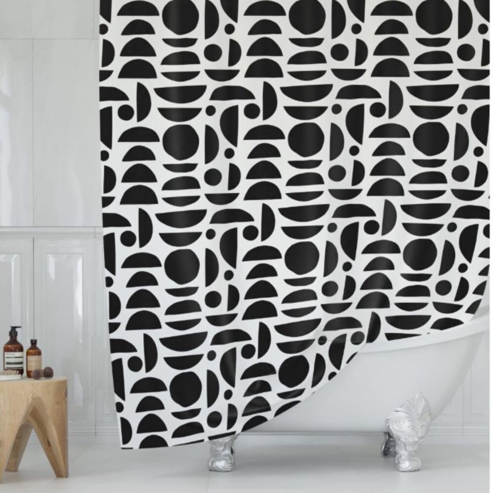 Modern Black and White Geometric Shower Curtain